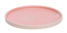 A close-up view of a round, pink, textured surface with a slightly raised edge. Description generated by AI