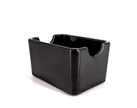A black rectangular ashtray with two grooves on opposite sides is shown against a white background. Description generated by AI