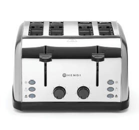 A stainless steel electric grill with a ridged cooking surface, a temperature control knob, and a power switch on the front panel. Description generated by AI