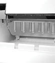 The inside of a freezer compartment with visible cooling tubes and a white plastic base. Description generated by AI